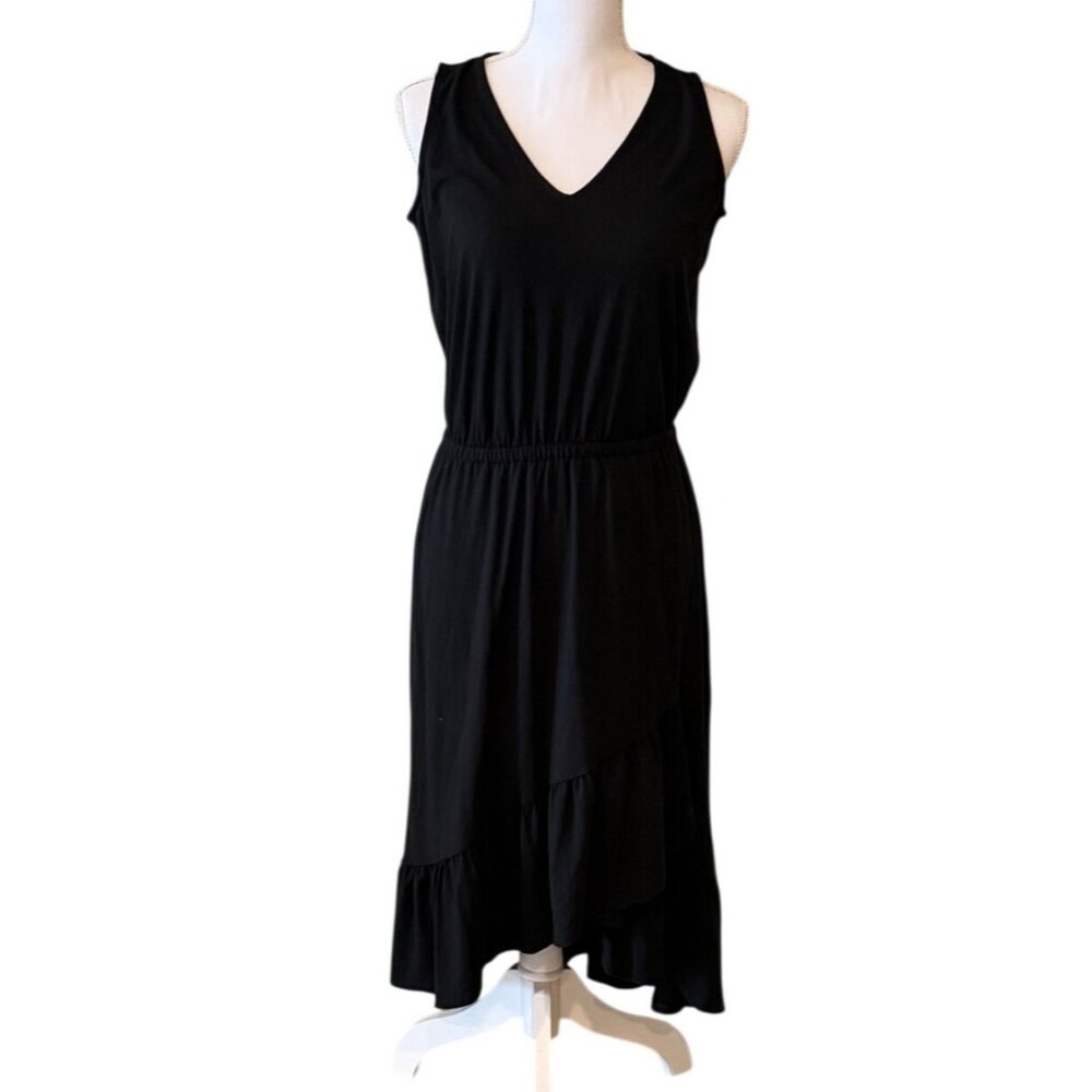 J. Jill Wearever Collection Women's Sleeveless Hi Low Ruffle Dress Black Size S